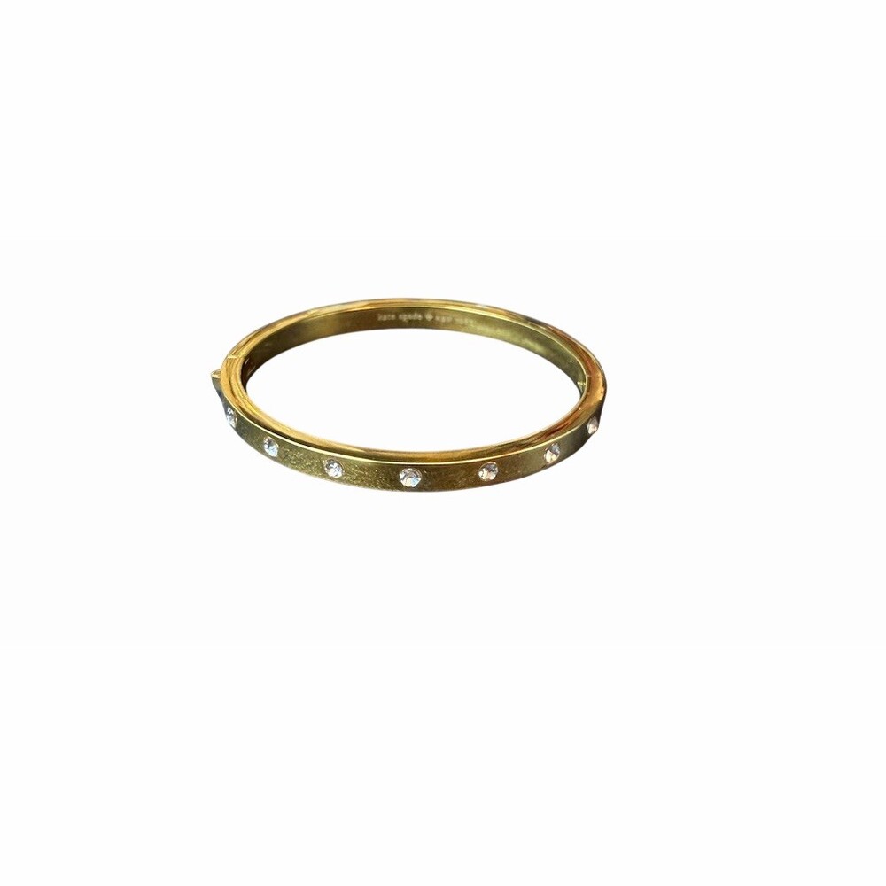 Kate Spade New York Hinged Bangle Bracelet Gold Clear Crystal Studs Signed - Picture 1 of 4
